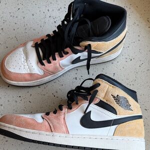 Nike Air Jordan 1 Sneakers in Black, White, and Peach size 10 mens